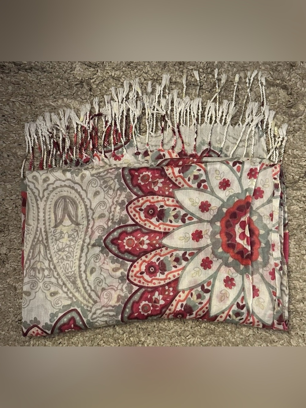 Multicolor Floral Women’s Lightweight Sheer Fringed Shawl Scarf Wrap 26” x 80”